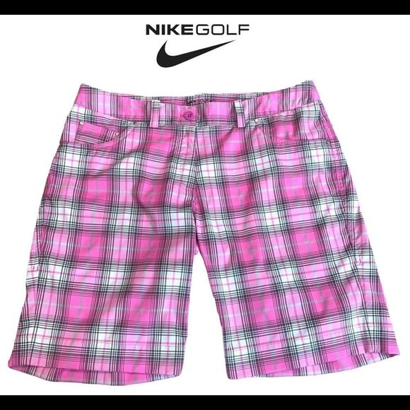 NIKE Golf pink plaid check shorts Sz 12 NWOT